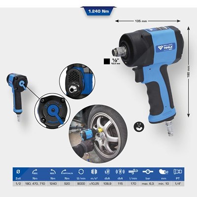 Brilliant Tools 1/2 Mini-Druckluft-Schlagschrauber, 1.240 Nm [Hersteller-Nr. BT160400] Image