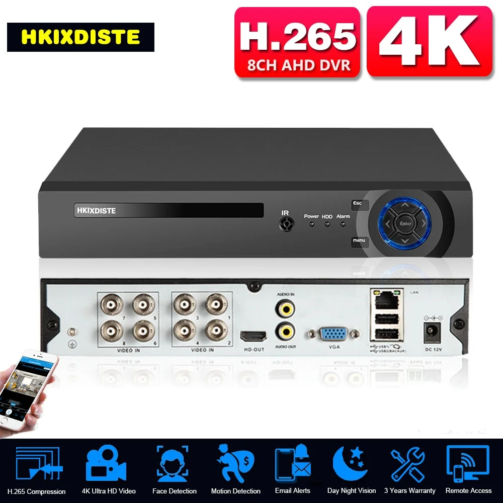 H.265 8MP 8CH CCTV DVR Recorder 4K 8 Channel 6 in 1 Hybrid AHD DVR NVR Security System XMEYE Digital Surveillance Video Recorder