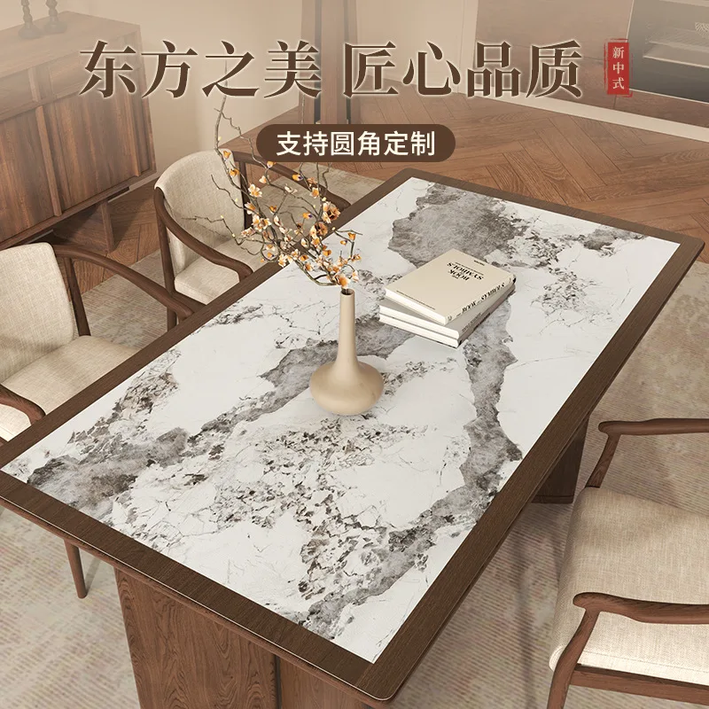 Premium-Tischmatte mit Marmormuster, wasserdicht, ölbeständig, Leder, Tischdecke, rechteckiger Esstischschutz aus Holz Image