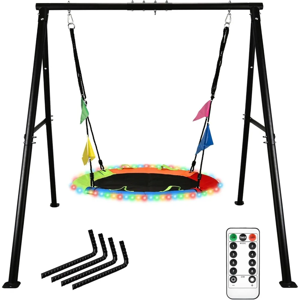 Swing Sets for Backyard, 40 Inch Flying Saucer Swing with 440lbs Capacity Heavy Duty A-Frame Metal Swing Stand,Play with 8 Modes