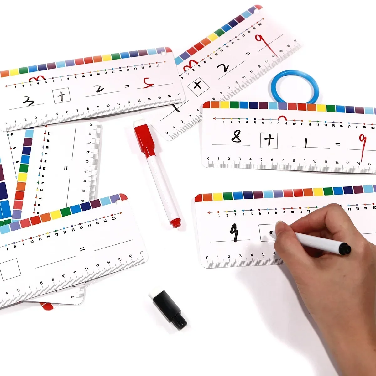 2 löschbare Stifte und 1 Aufbewahrungsring, Lernkarten für die frühe Bildung, 15 Arithmetik-Lernkarten, Additions- und Subtraktionsübungskarten Image