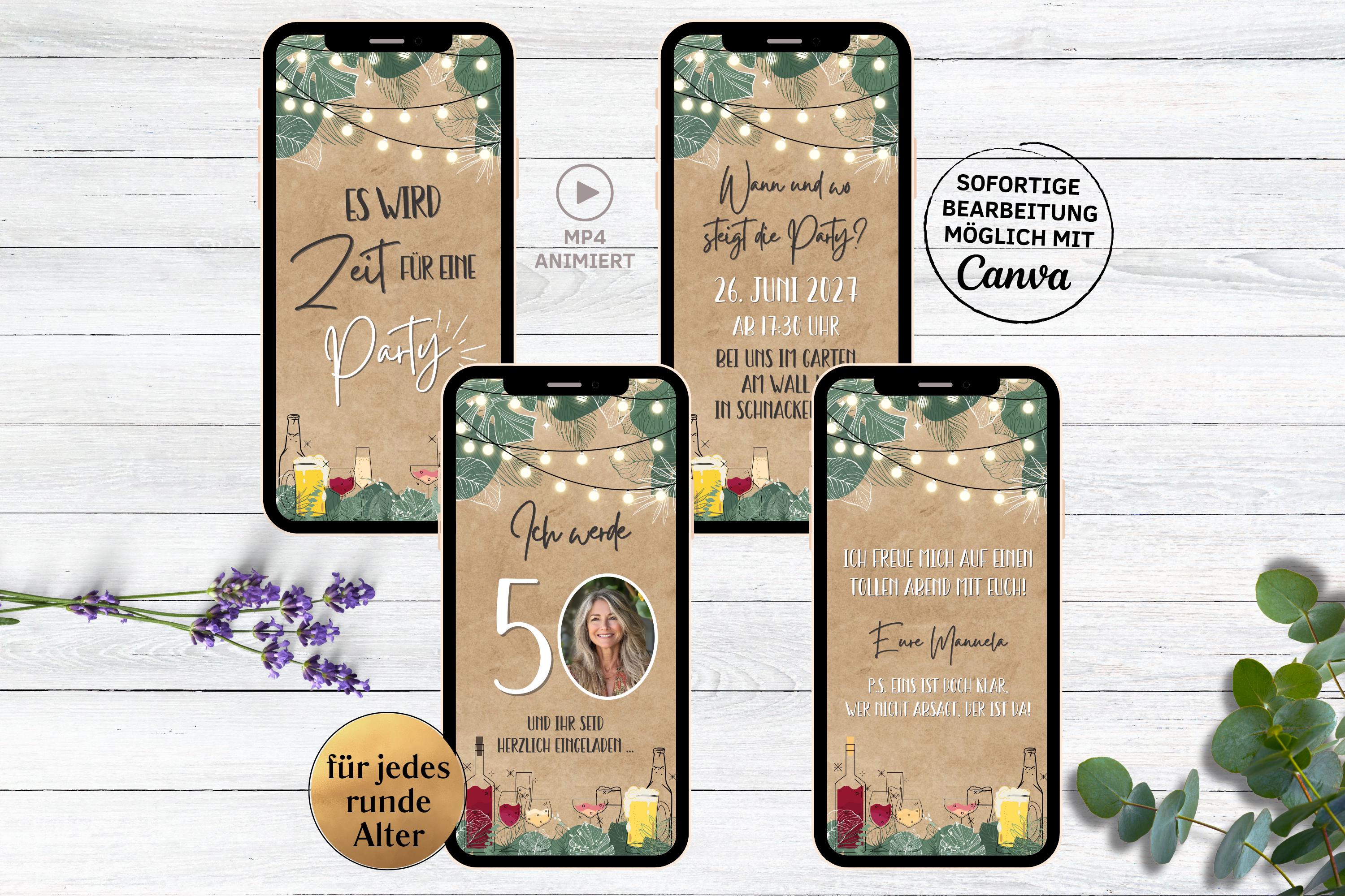 eCARD Invito alla festa di compleanno Cocktail Spumante Birra Vino per il 30o, 40o, 50o compleanno | invito compleanno WhatsApp digitale foto numero p