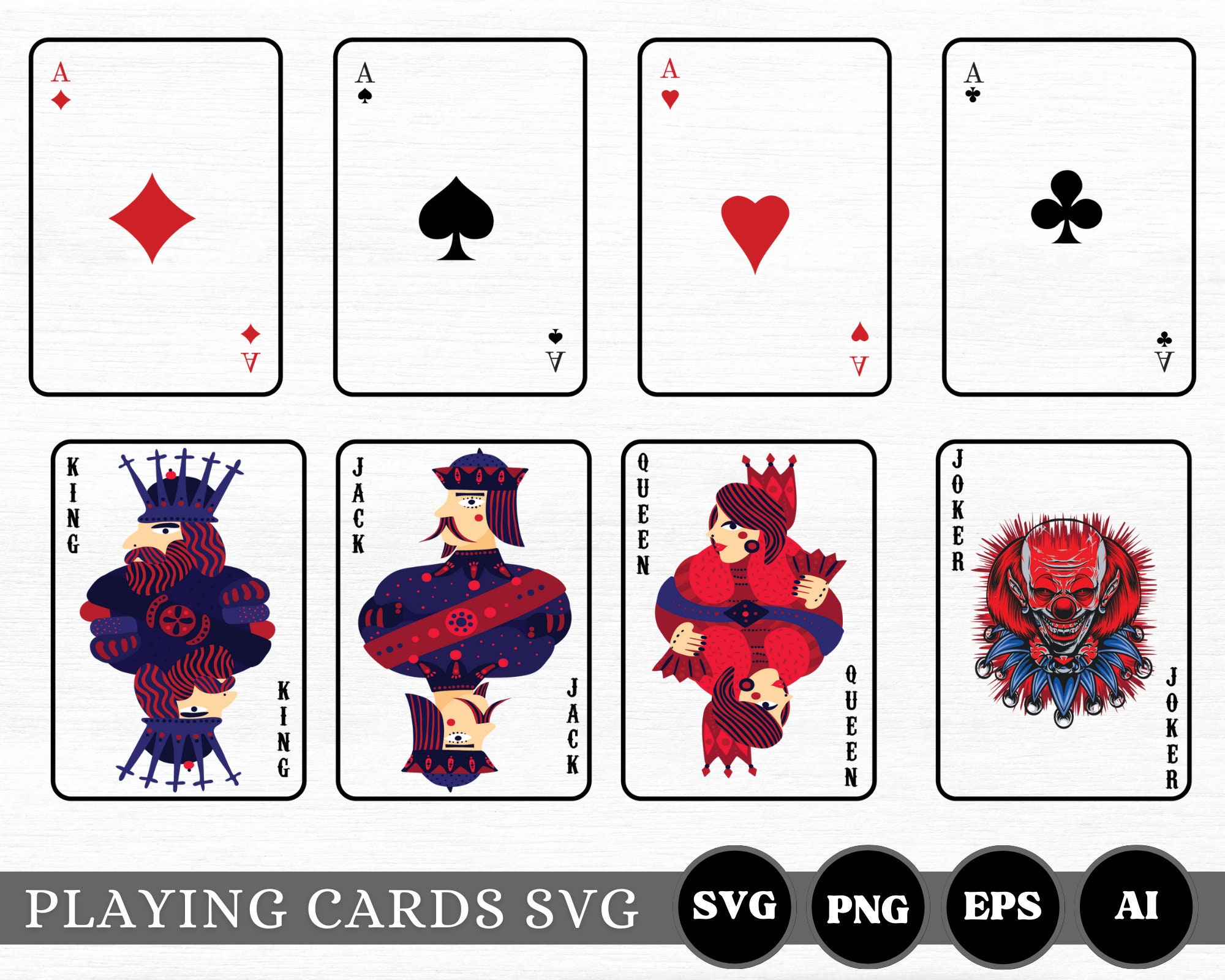 Carte da gioco in formato Svg, Carte da poker in formato SVG, Carte da gioco a mazzo completo, Camicia in formato Svg, PNG, SVG, EPS, Carte da poker c