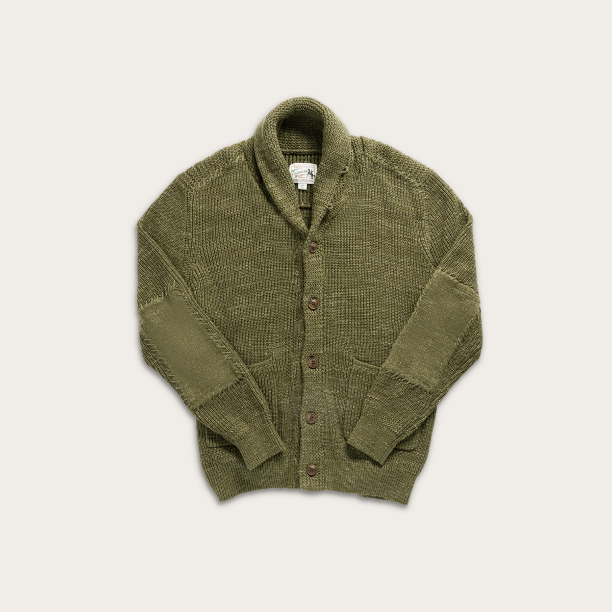 Tecovas Men's Shawl Collar Cardigan Sweater Top, Olive, Cotton, XL