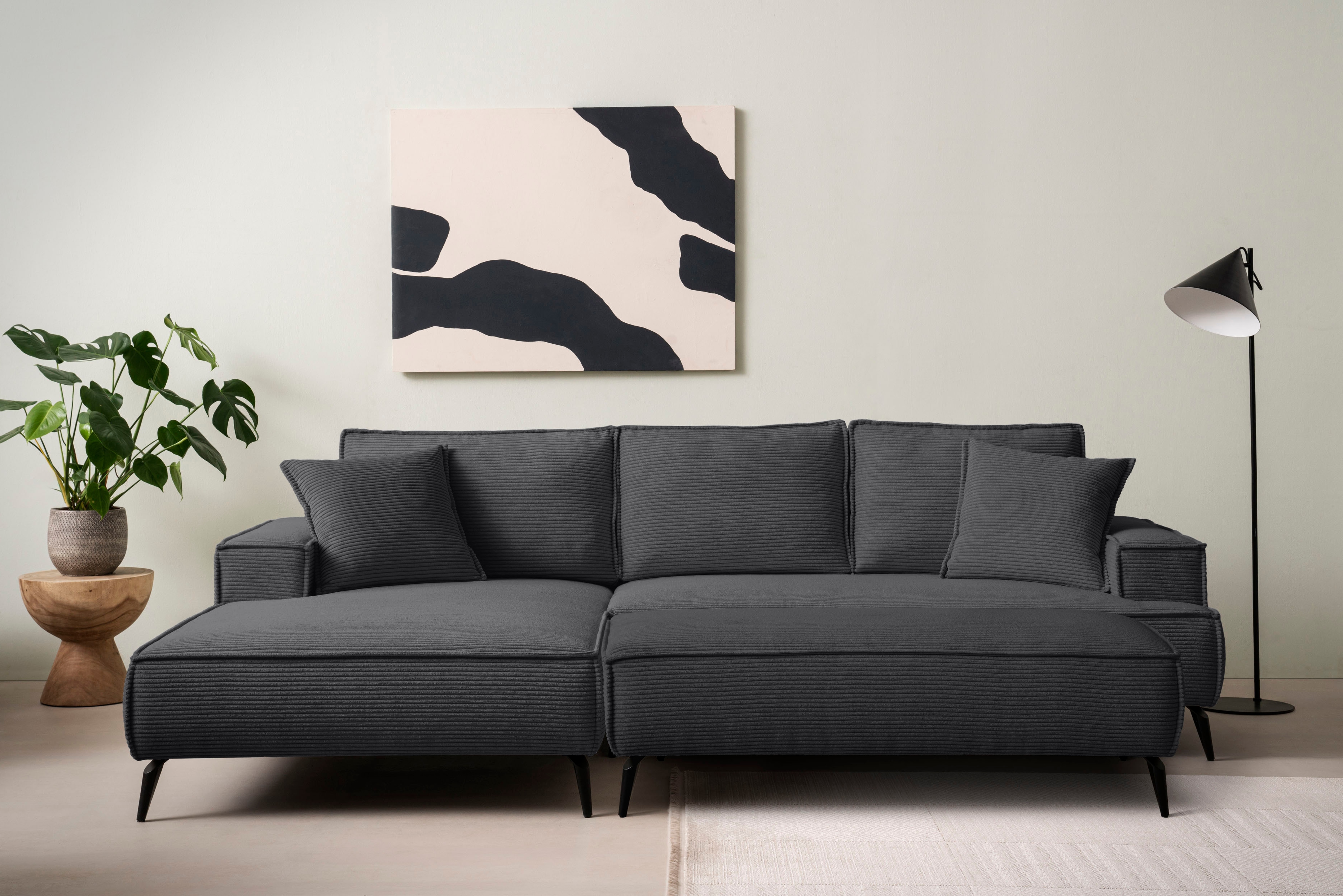 Sitzgruppe HOME AFFAIRE "TVINNU, Polsterecke L-Form, Schlaffunktion, mit Hocker", anthrazit,, B:275cm H:83cm T:173cm, Sitzmöbel-Sets, Set, stellbar zum Schlafsofa (Krokodilverbinder)