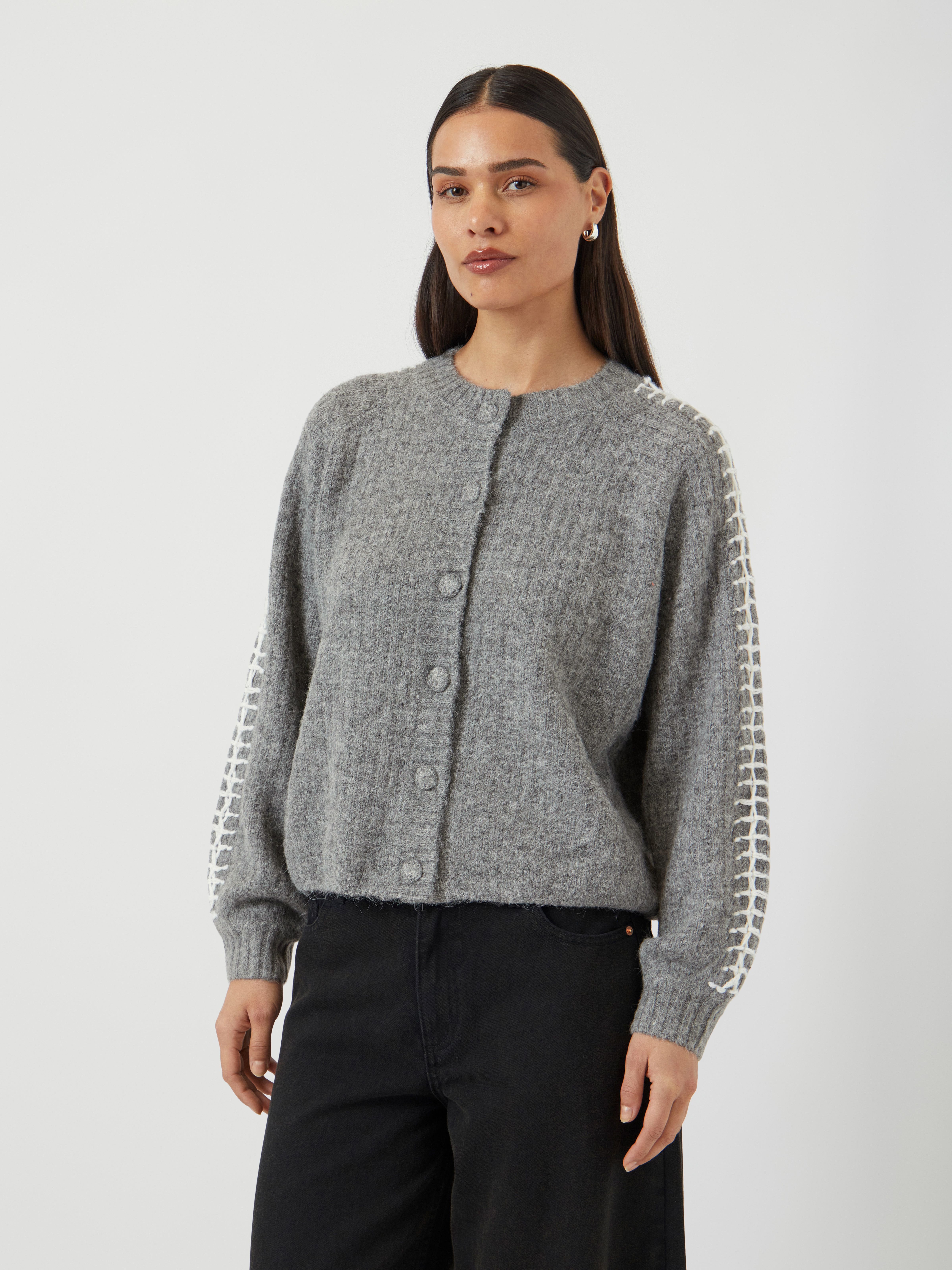 Strickjacke Y.A.S "YASOLLY LS KNIT CARDIGAN S. NOOS", Damen, Gr. M, medium grau melange detail:star weiß details, Strick, Obermaterial: 53% Polyester, 21% Polyacryl, 10% Wolle, 10% Nylon, 6% Elasthan, unifarben, regular fit normal, Rundhals,...