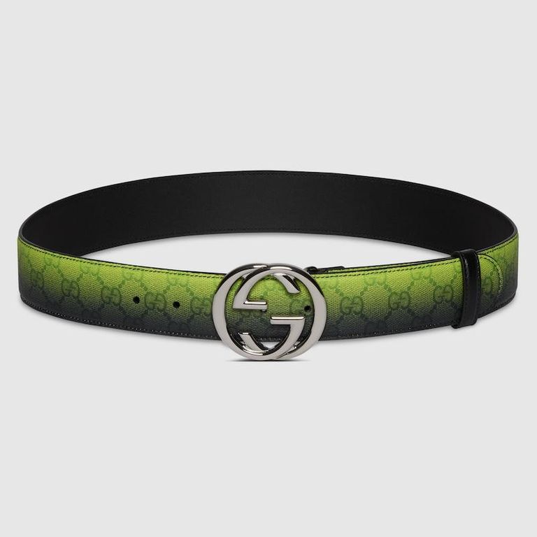 Chroma Belt With Interlocking G, Fabric - Green - Gucci Belts
