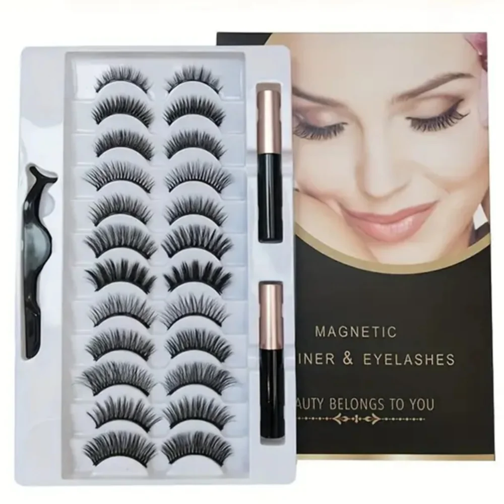 12-Paar magnetische falsche Wimpern-Sets, natürliches und realistisches Curling, magnetische Wimpern, kleberfrei, wiederverwendbare Wimpern Image