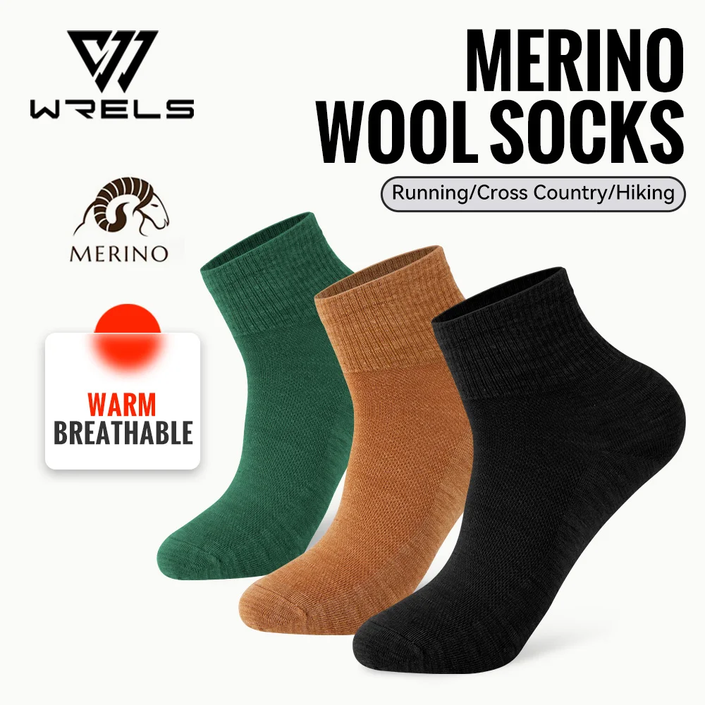 WRELS 1/2/3 Paar Socken aus Merinowolle, atmungsaktive Wandersocken für Männer und Frauen, schweißableitende Kissensocken, warme Winter-Sportsocken Image