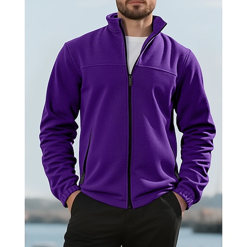 Herren Sweatshirt Fleece-Sweatshirt Sweatshirt mit durchgehendem Reißverschluss Purpur Hellgrau Stehkragen Einfach Reißverschluss Tasche Täglich Sport Outdoor Ferien Polyester Streetwear Basic Image