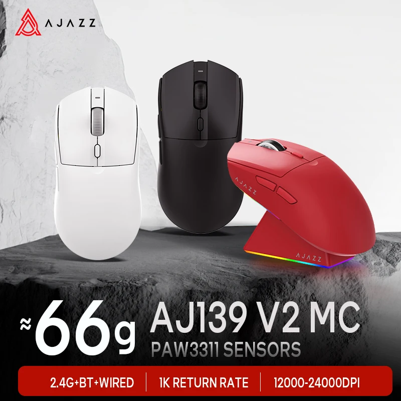 AJAZZ AJ139 V2 MC Wireless Gaming Maus PAW3311 12000DPI RGB Magnetische Lade Dock Makro Definition Maus Gamer Für Laptop PC Image