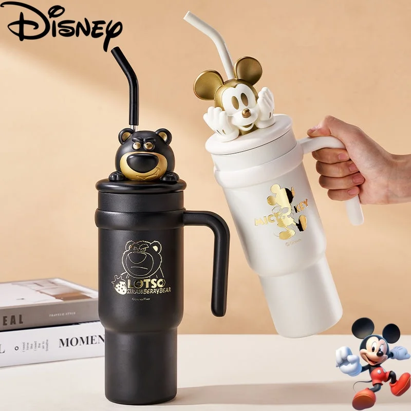 Disney süße Cartoon Mickey Mouse Figur Stroh Thermoskanne Tasse 900 ml große Kapazität Sport Wasserflasche für Mädchen Eiskübel Tasse Image