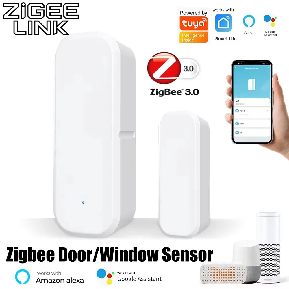 ZigBee 3.0 Tür-Fenster-Sensor, Smart Home, Sicherheitsalarm, kabelloser Magnetkontakt-Detektor, Fernüberwachung, funktioniert mit Alexa Google Image