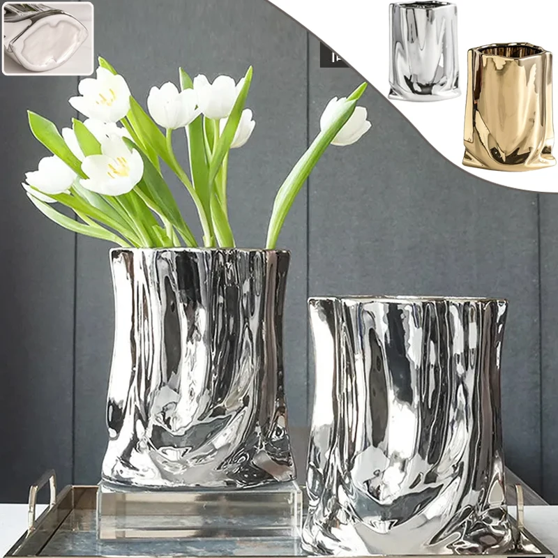 1PC Kreative Tuch Tasche Form Keramik Vase Boden Anti-rutsch Die Flasche Öffnung Ist Breite Anordnung Floral Vase zimmer Dekoration Image