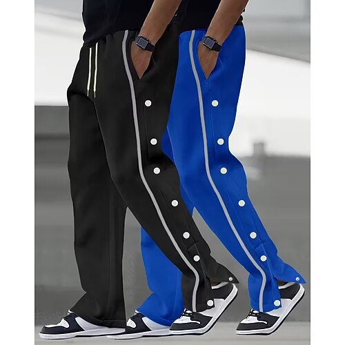 Mehrfachpackungen 2St Herren Schwarz Khaki Jogginghose Hose Gerade geschnittene Sweatpants Kordelzug Elastischer Bund Einfach Sport Outdoor Alltagskleidung Polyester Frühling Image
