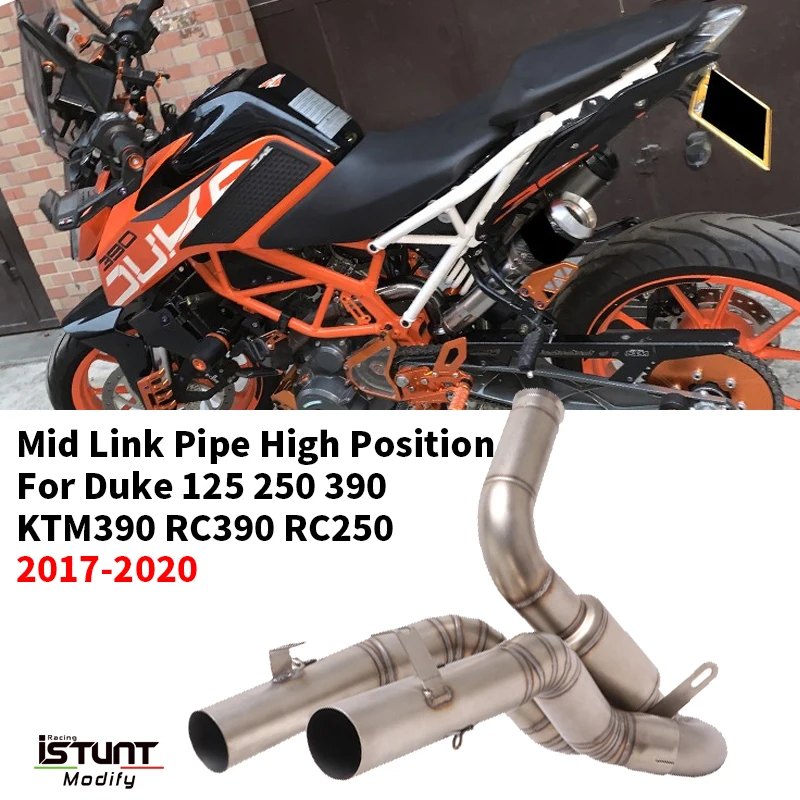 Motorrad-Auspuff-Fluchtsystem, modifiziert für Duke 125 250 390 KTM 390 RC 390 RC 250 2017–2020, mittleres Verbindungsrohr, Schalldämpfer mit hoher Position Image