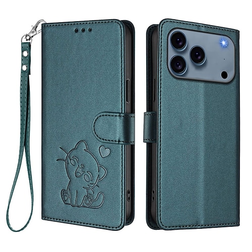 Handy Hülle Handyhüllen Für iPhone 17 Pro Max 17 Air 16 15 14 Pro Max Plus 13 Pro Max Brieftaschenhülle Vollschutz mit Trageriemen Stoßfest Katze Retro TPU PU-Leder Image
