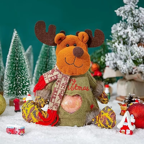 1 pz sacchetti regalo di Natale in lino con cerniera - riutilizzabili 2026 nuovo Natale Eva Babbo Natale pupazzo di neve fiocco di neve cervo sacchetti di caramelle a forma di mela contenitori