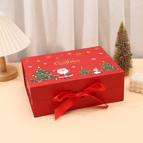 Weihnachtsgeschenkboxen mit Deckel, Geschenkboxen und Band, weihnachtliches Muster, kleine Geschenkboxen für Weihnachtsgeschenke, Geschenke, einfach zusammenzubauen Image