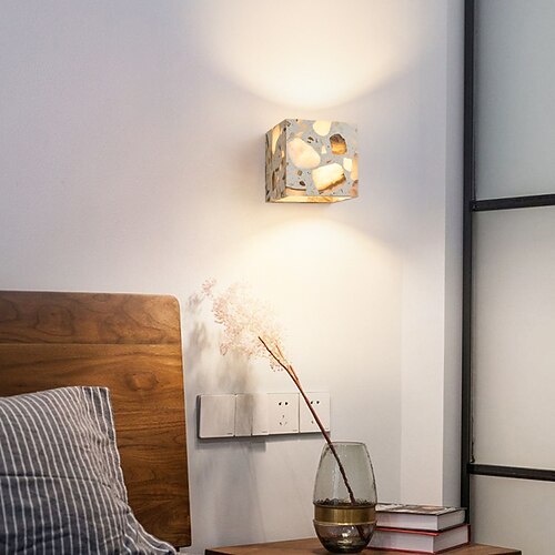 lampada da parete a led semicilindrica in travertino giallo wabi-sabi, luce d'atmosfera a led, scala, cortile, balcone retrò, bagno, travertino giallo 110-240v