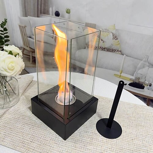 Tischkamin, tragbarer Feuerschalentopf, sauber brennender Bioethanol-Kamin ohne Abzug für Partys und Veranstaltungen im Innen- und Außenbereich auf der Terrasse, 4,6 x 4,6 x 12 Zoll Image