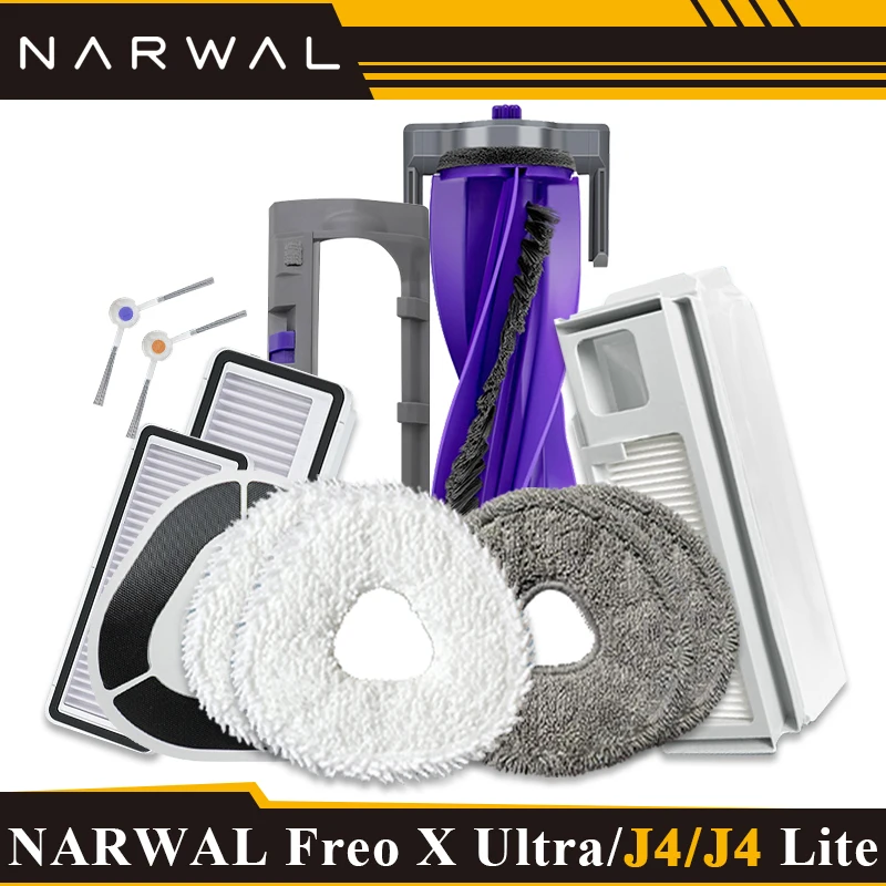 Für narwal/j4/narwal j4/freo x ultra/j4 lite roboter staubsauger teile seiten bürste hepa filter mop ersatz zubehör Image