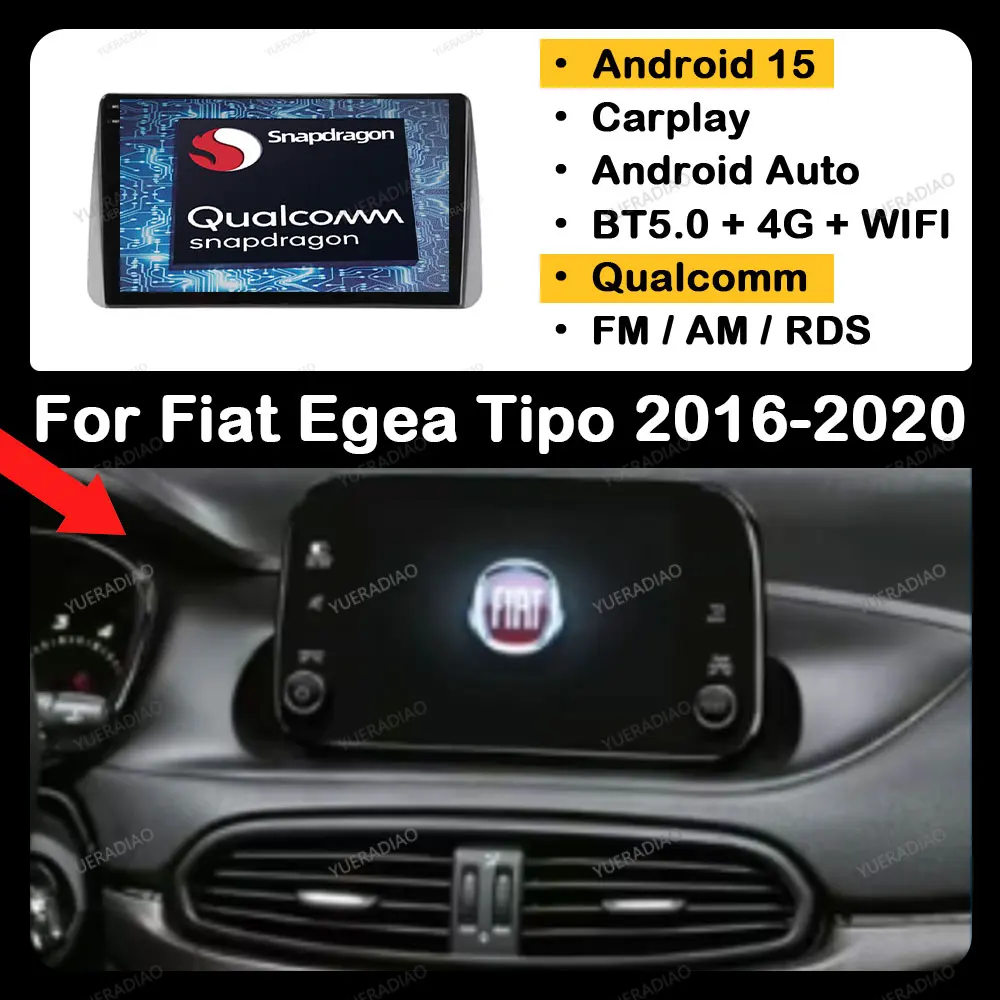 Android 15 Autoradio Für Fiat Egea Tipo 2016-2020 GPS NAVI Multimedia Stereo Video Player Kopf Einheit 4G WIFI 2DIN QLED Qualcomm Image