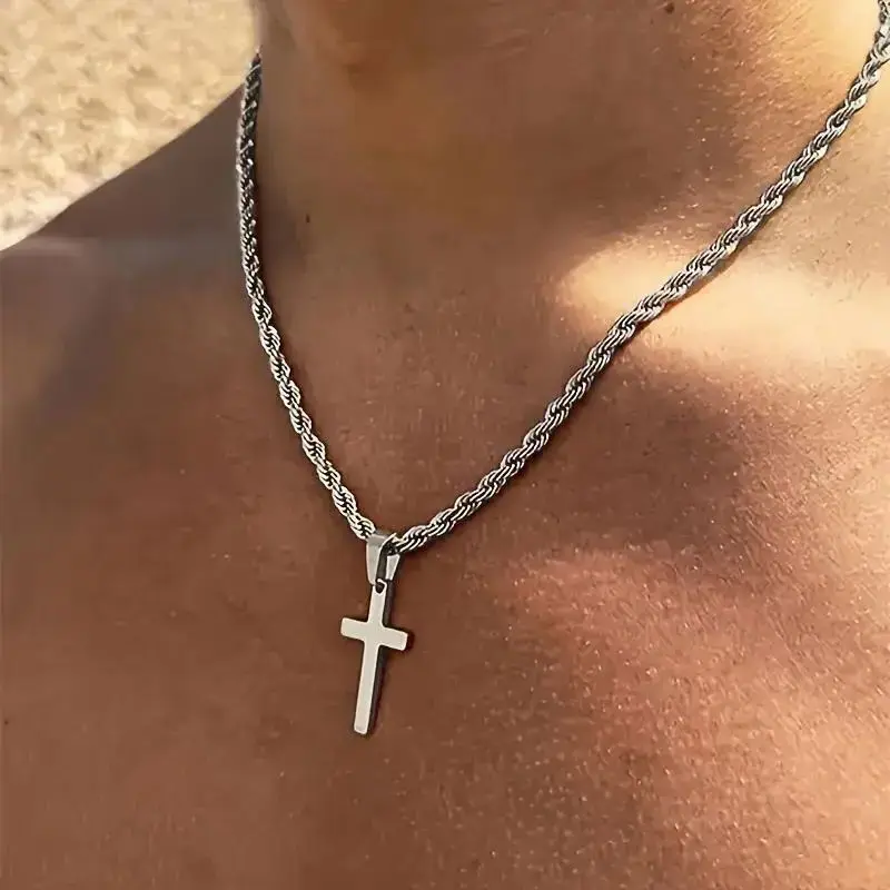 Nuova collana con ciondolo croce in acciaio inossidabile per uomo donna gioielli color oro argento collane maschili femminili girocolli regali 2025