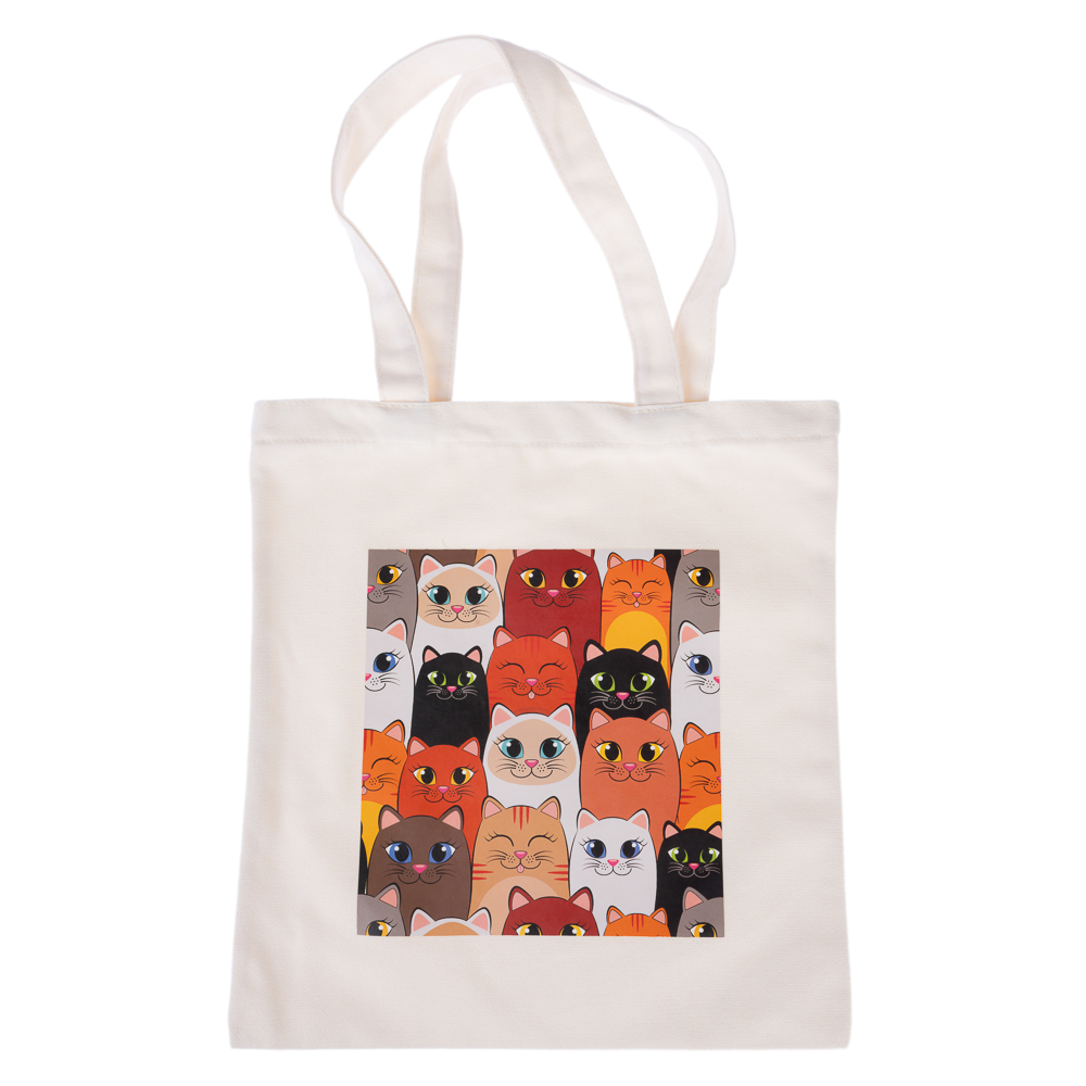 1 Bag "Smiling Cats" Canvas Tote Bag TIAKI Cat Bags