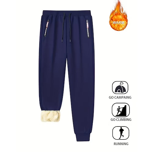 Herren Jogginghose Fleecehose Hose Winterhose Kordelzug Tasche Elastischer Bund Einfach Komfort Warm Sport im Freien Täglich Mode Lässig Schwarz Blau Mikroelastisch Image