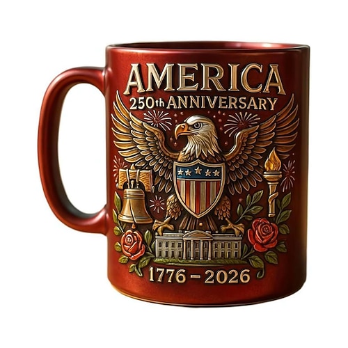Tasse zum 250. Jahrestag der USA, 325 ml Keramik-Kaffeetasse feiert den 250. Jahrestag der Vereinigten Staaten, der Adler und die Flagge symbolisieren patriotische Dekoration, bedruckte Keramiktassen Image