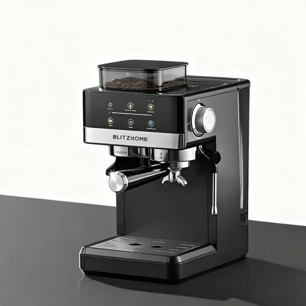BlitzHome CM5520 1350 W halbautomatische Espressomaschine 20 Bar mit integrierter Mühle, großer Touchscreen, Vorheizfunktion