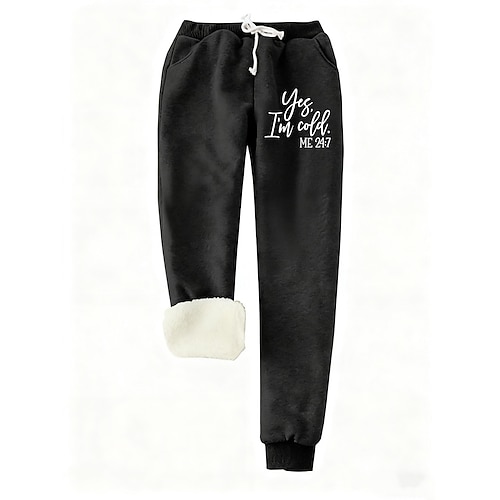 Damen Jogginghose Fleecehose Mode Basic Lässig Volle Länge Hohe Taille Buchstabe Kordelzug Tasche Druck Thermowarm Winddicht Bequem Dehnbar Urlaub Straße Lässig Schwarz Rosa Dunkelpink Blau Frühling Image