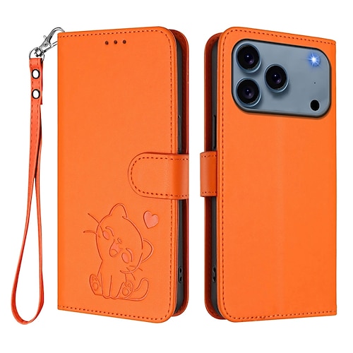 Handy Hülle Handyhüllen Für iPhone 17 Pro Max 17 Air 16 15 14 Pro Max Plus 13 Pro Max Brieftaschenhülle Vollschutz mit Trageriemen Stoßfest Katze Retro TPU PU-Leder Image