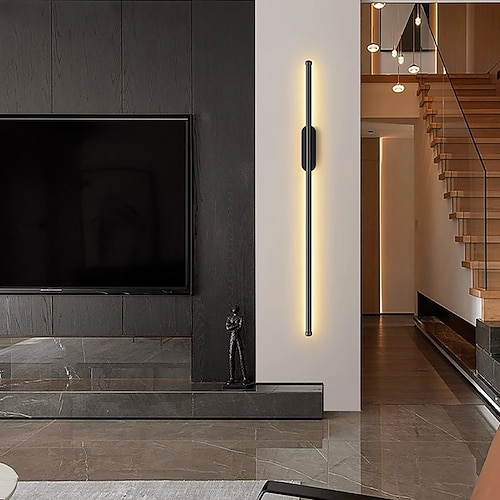 Lange Wandlampe 23,6 Zoll - 47,2 Zoll Schwarz-Gold-Wandlampe aus Metall für den Innenbereich, Wohnzimmer, Hintergrund, Schlafzimmer, Nachttischlampe, AC2200 V, AC110 V Image