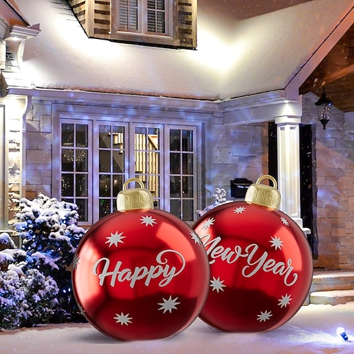 2 Stück aufblasbare Weihnachtskugeln für den Außenbereich, dekoriert, 60 cm (23,6 Zoll), riesige Weihnachtsornamente für Baum, Hof, Rasen, Garten, Veranda, aufblasbare Bälle, Ornamente mit Pumpe Image