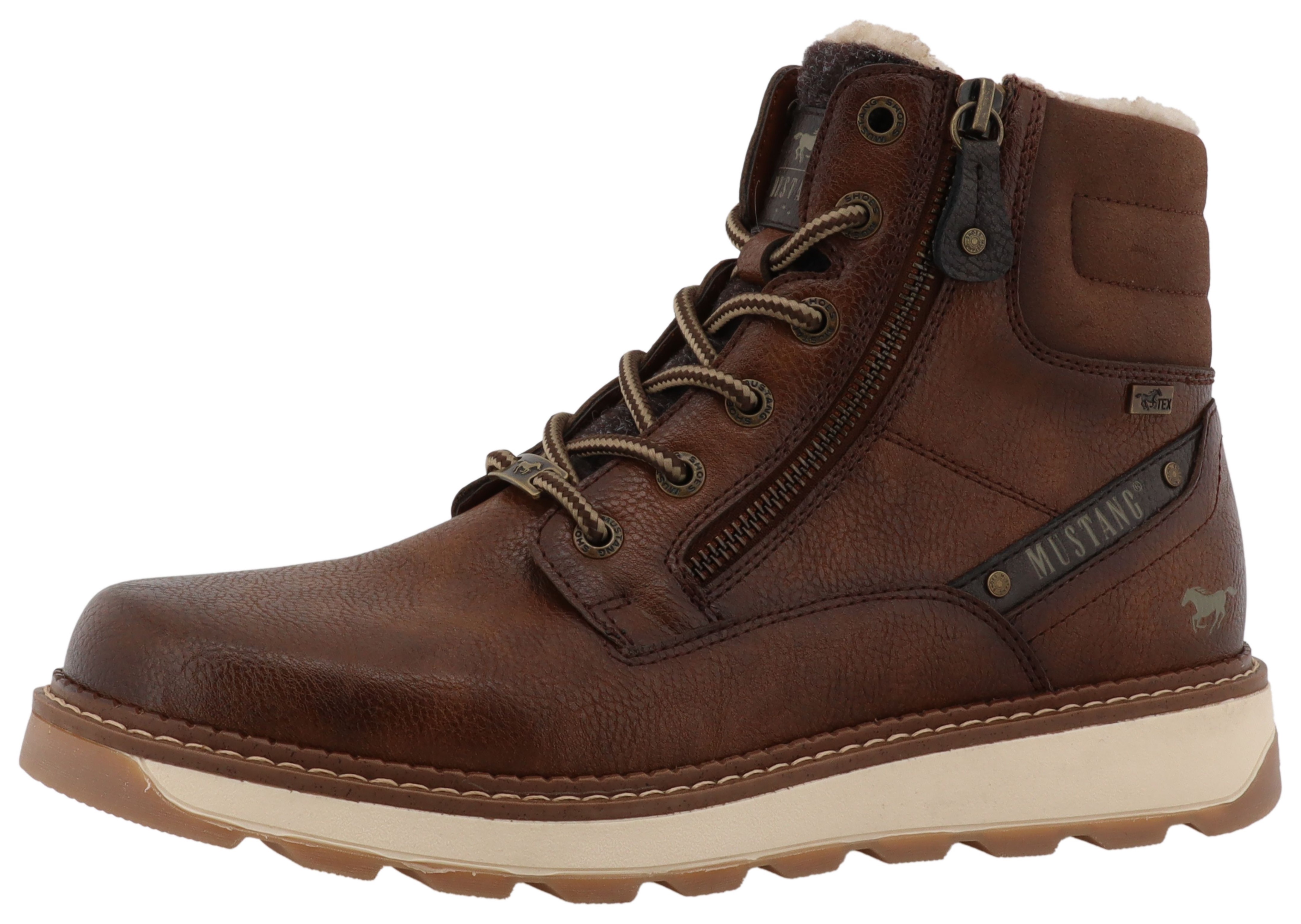 Winterstiefelette MUSTANG SHOES "Elio", Herren, Gr. 44, braun, Lederimitat, Textil, Basic, Schuhe Winterstiefelette, Schnürstiefel, Winterstiefel mit Warmfutter