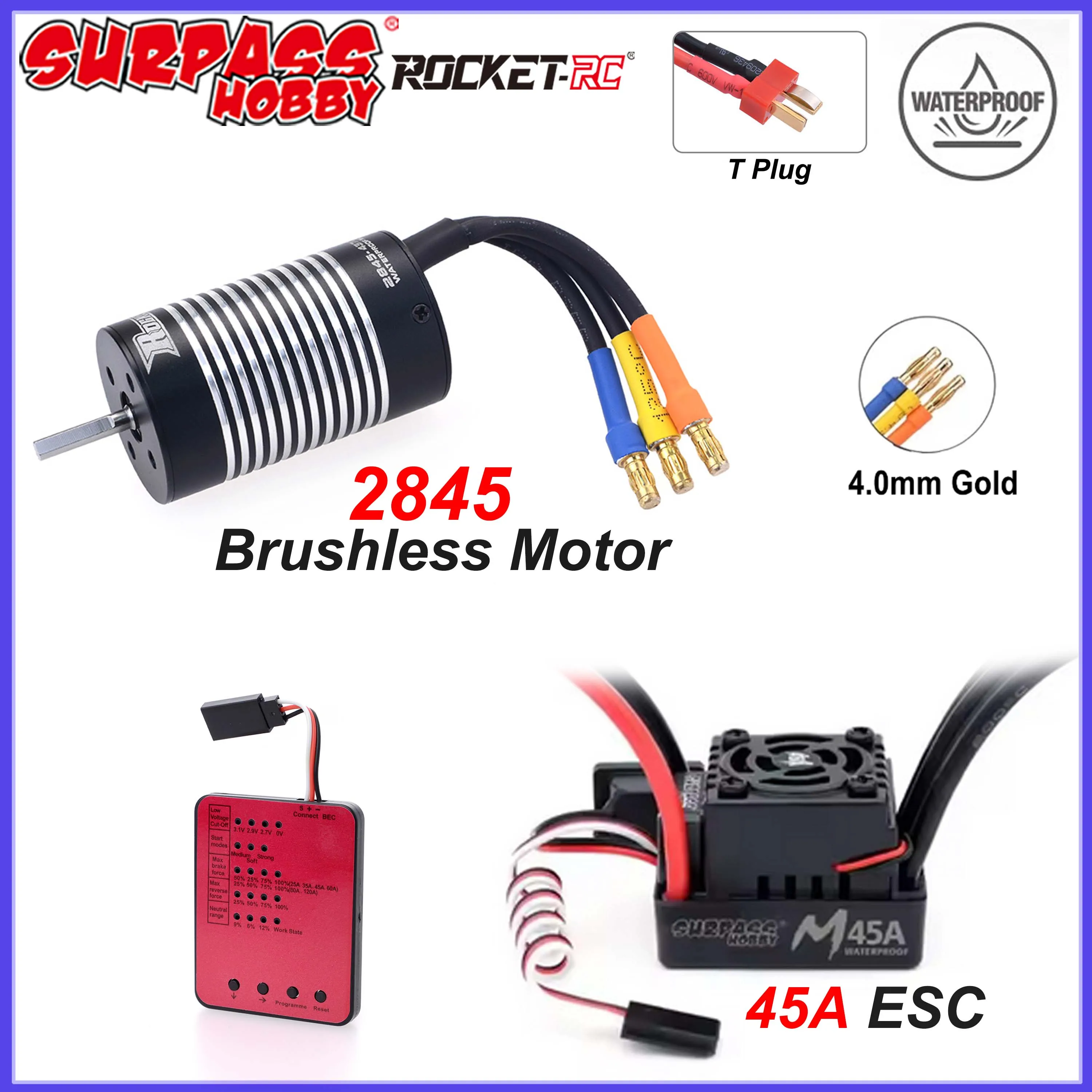 Surpass Hobby Rocket 2845 Bürstenloser Motor 45A ESC Combo-Programmkarte für 1/12 1/14 RC Car Robot Wltoys 144001 MJX Hyper Go HSP