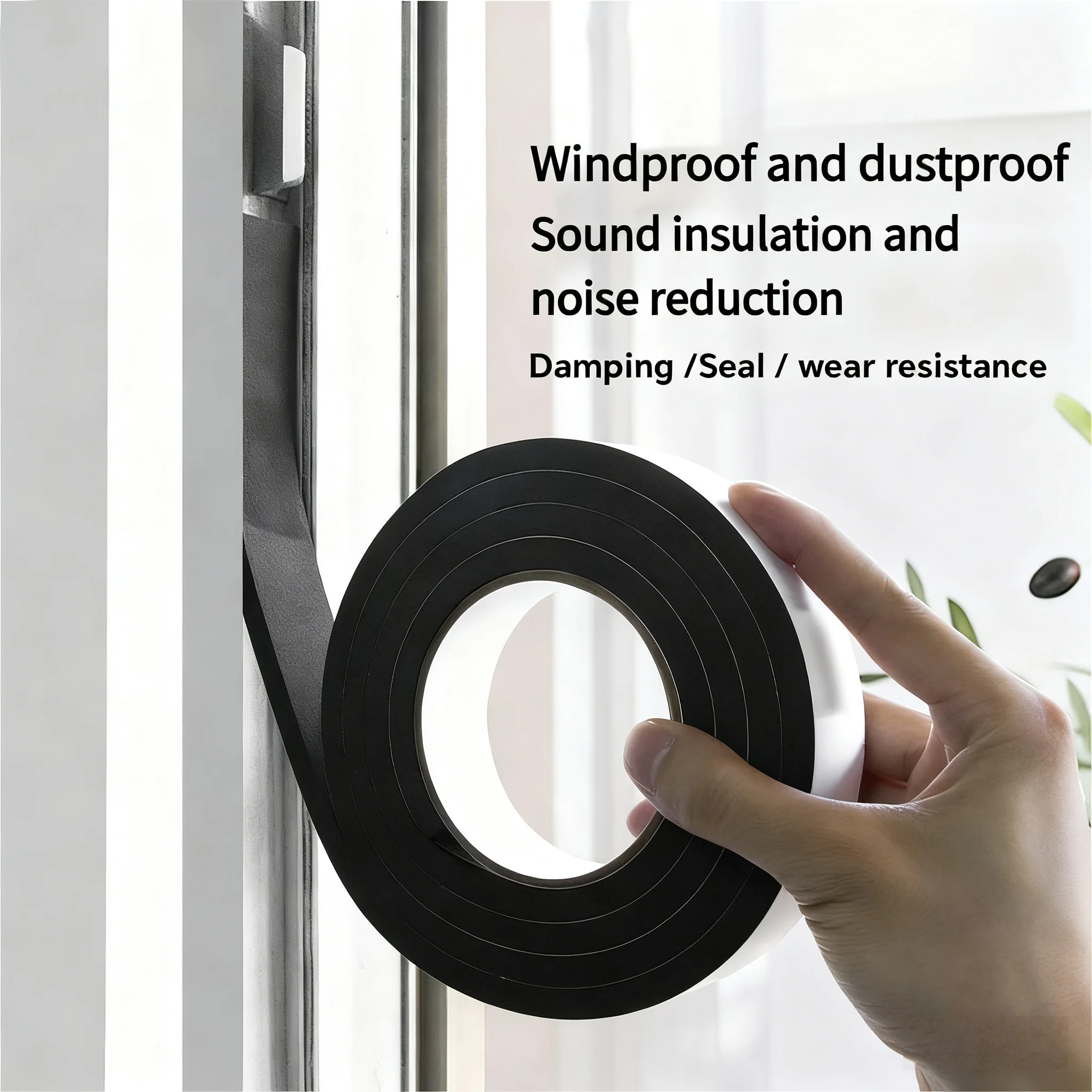 Schaumstoff-Fensterdichtungsstreifen, wetterfest, für Türen, hochelastisches Dichtungsband, selbstklebende, schalldichte, winddichte Isolierstreifen Image