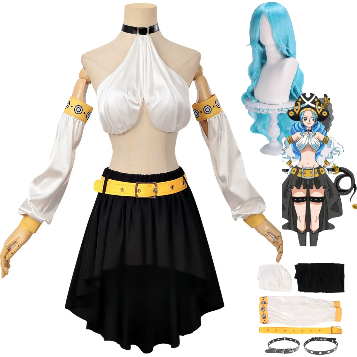 Anime Nefertari D. Vivi Miss Cosplay Kostüm Rohr Tops Kurzen Rock Uniform Vollen Satz Perücke Frau Sexy Karneval Halloween Anzug Image