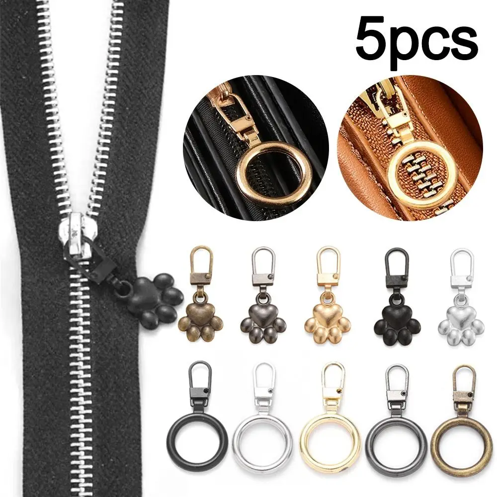 5 Stück abnehmbare Metall-Reißverschlussabzieher für Reißverschlussschieber, Kopf-Reißverschluss-Zuglasche, DIY-Nähtaschen, Daunenjacke, Reißverschlüsse, Reparatursätze Image
