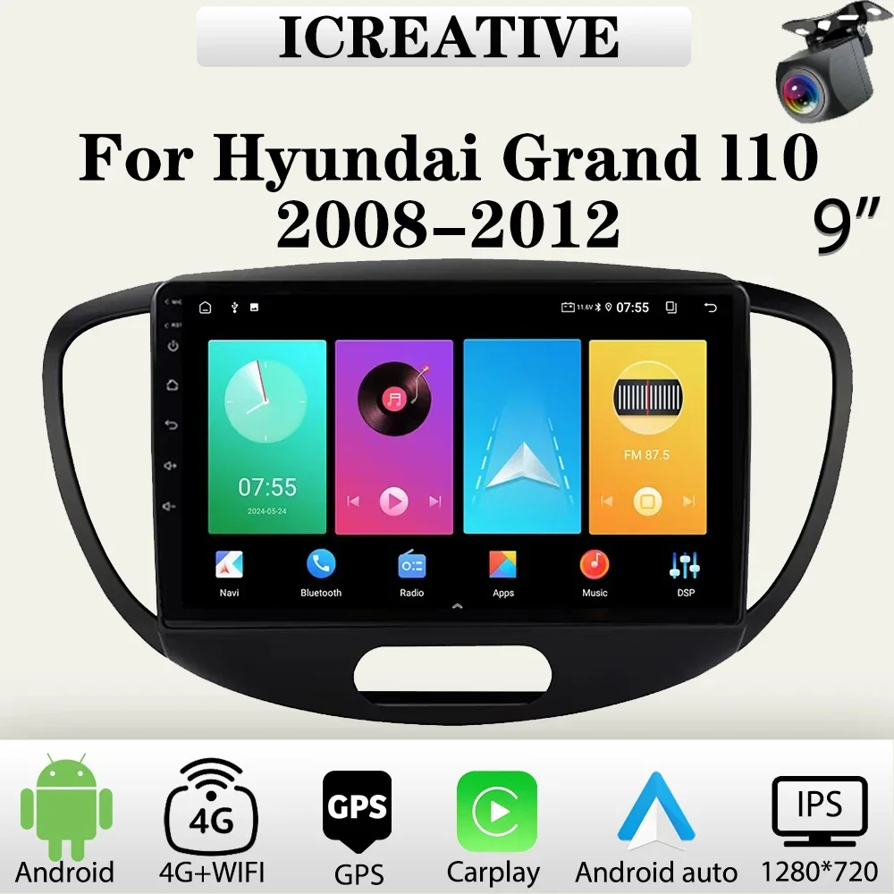 Android Auto Radio für Hyundai Grand I10 2008-2012 Multimedia Carplay Player 2Din Auto Stereo Autoradio Kopf Einheit navigation GPS Image