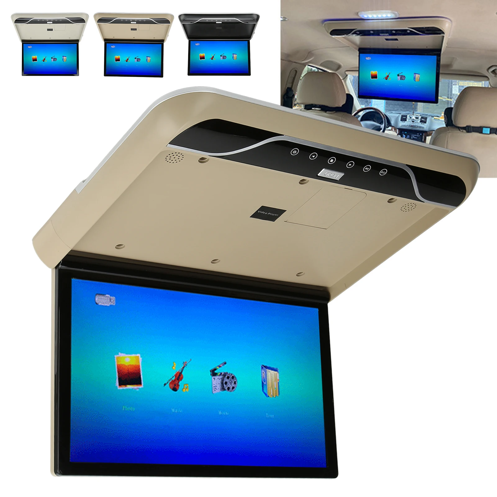 Overhead Player 19 Zoll Auto-Dachmontage-LCD-Monitor nach unten 1080P 16 Farben Touch Control Licht USB-Eingang Auto-Dach-Bildschirm