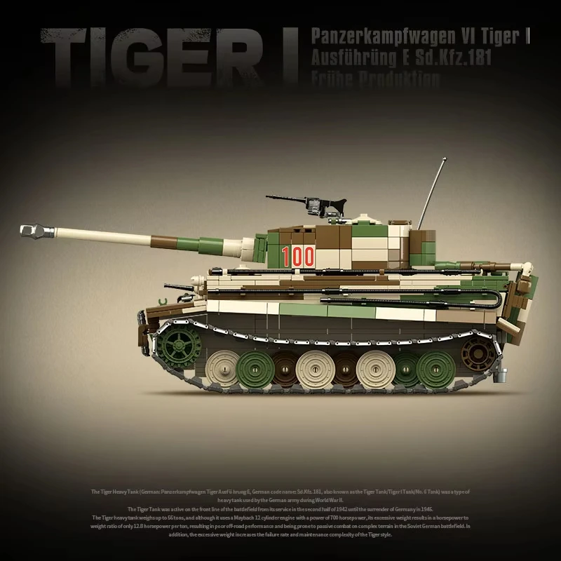 2276PCS Zweiter Weltkrieg Militär Zweiter Weltkrieg Tiger Schwerer Panzer I (Früher Typ) Sammlung Modell Dekoration Bausteine Urlaub T Image