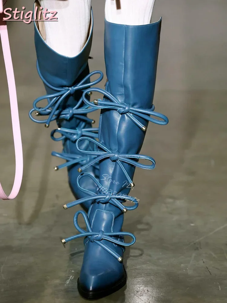 Kniehohe Schnürstiefel, solides Kunstleder, Nähen, moderne Stiefel, seitlicher Reißverschluss, Vintage, 2025, Frühlings-Damenmode, Laufsteg-Schuhe