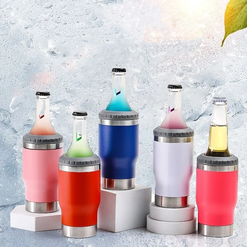 14-Unzen-Bierkrug-Thermosbecher mit Boden, Flaschenöffner, isolierter Edelstahlbecher, tragbarer Kalt- und Warm-Lagertank für Camping Image