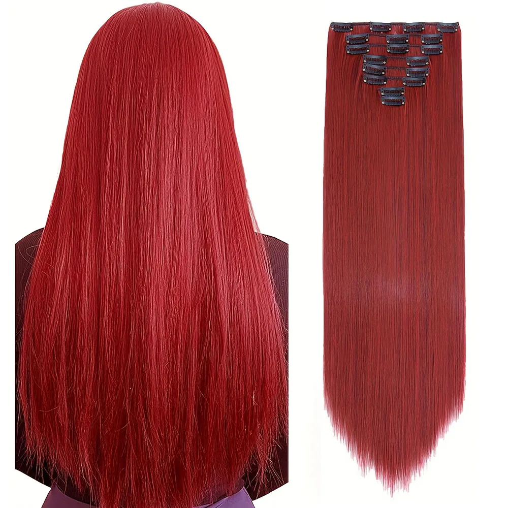 Rote gerade Clip-in-Echthaarverlängerungen, 20,3–61 cm, 100 % Remy-Echthaar, Clip-in, 110 g, 8 Teile/satz, voller Kopf für Frauen Image