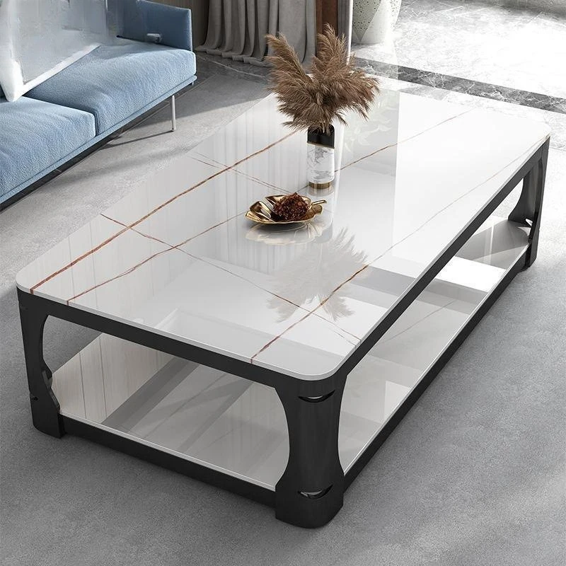 Couchtisch Haushalt Wohnzimmer einfacher Stil moderne kleine Wohnung Doppelschicht gehärtetes Glas Marmor rechteckiger Teetisch Image