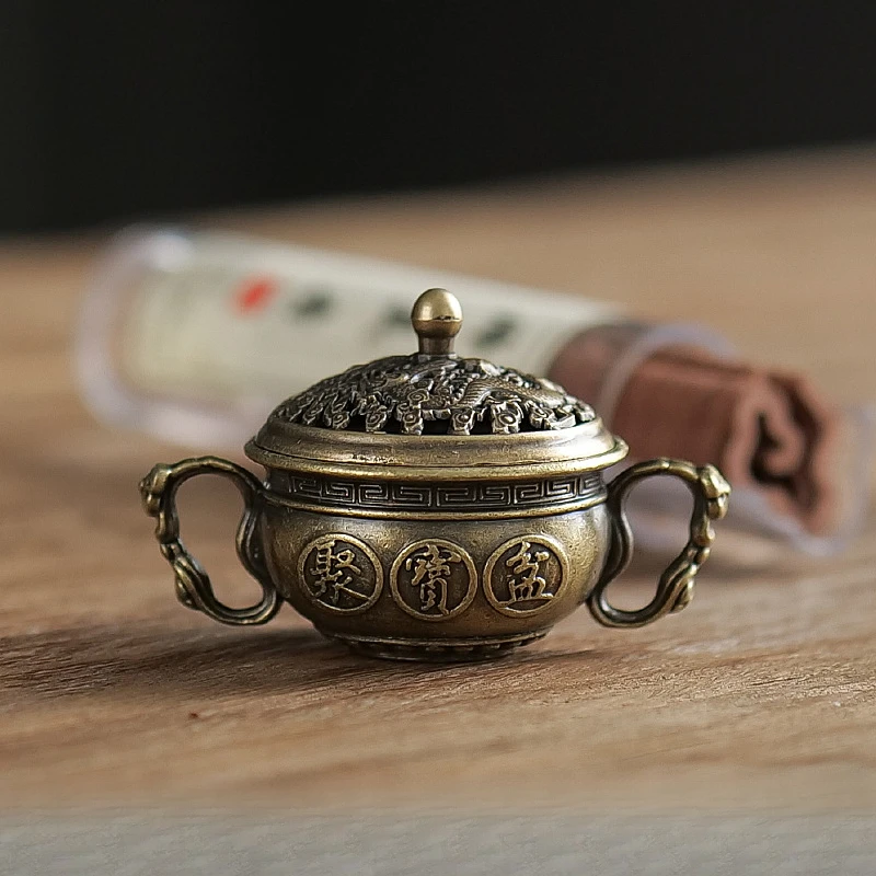 Antikes Kupfer-Räuchergefäß, nicht klebendes Pulver, kleine verheißungsvolle Spule, Weihrauch für Zuhause, Innenduft, langanhaltende Aromatherapie Image