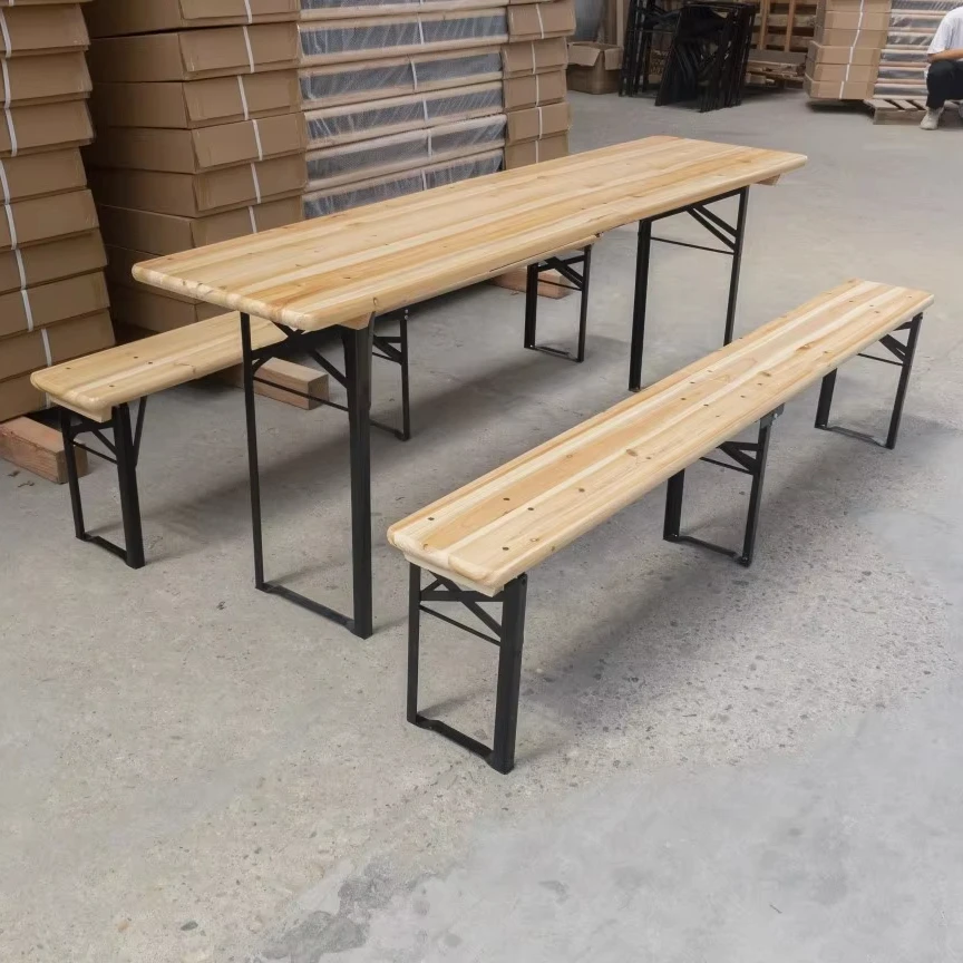 Zusammenklappbare tragbare Bierbank-Tischsets für den Außenbereich, Picknick, Reisen, Camping, Garten, Bankett, Veranstaltungen, Holztisch und Stuhl-Sitz-Set